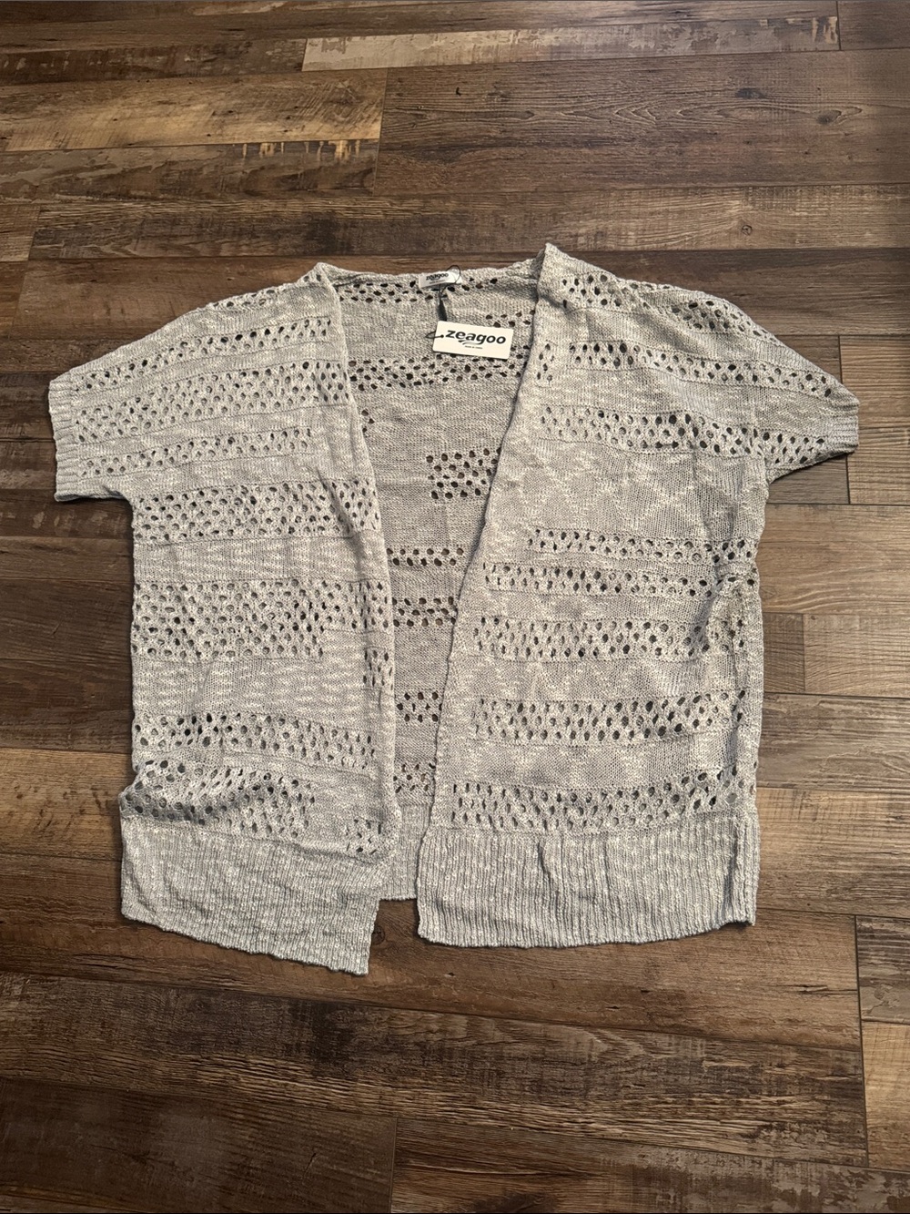 zeagoo Light Gray Openwork Short Sleeve Cardigan